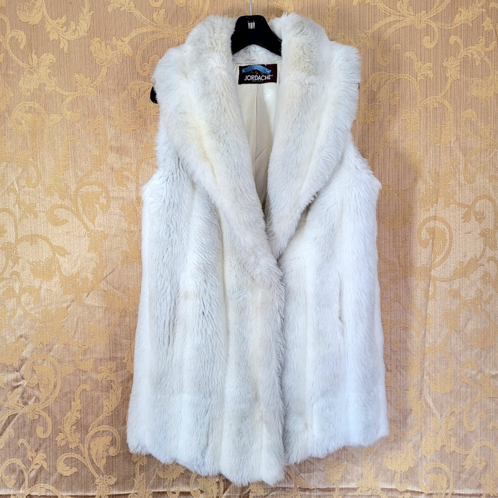 Vintage Jordache White Faux Fur Long Vest Made In Usa